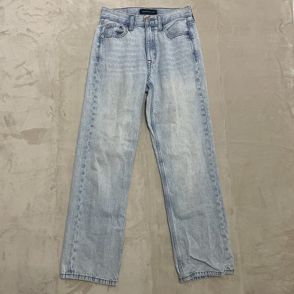 Aeropostale Jeans Womens Size‎ 00 Short High Rise Baggy Light Wash Blue Denim